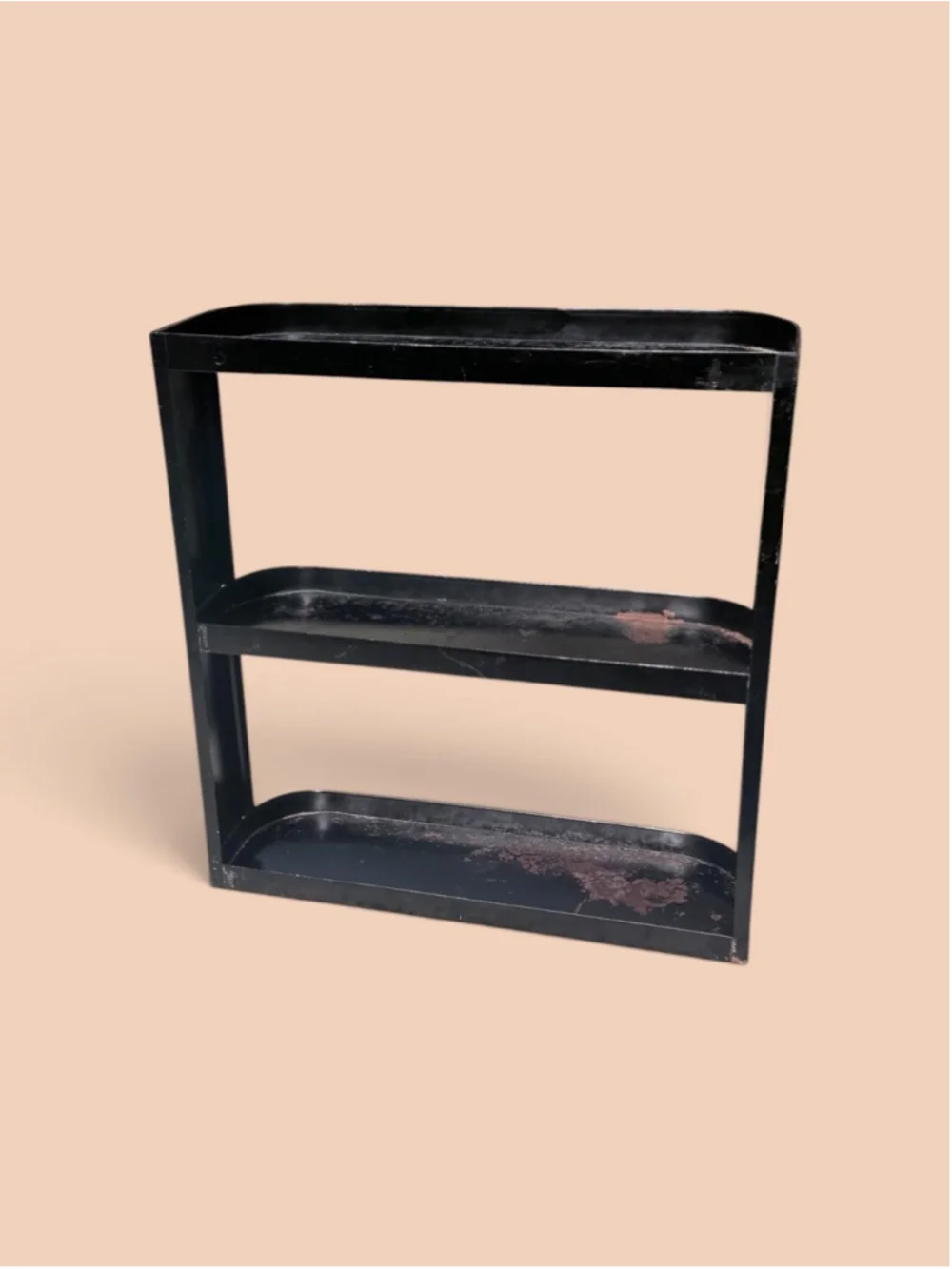 Vintage Black Metal Wall Shelf 3 Tier Gold Ivy Spice Rack Chippy Patina Cottage